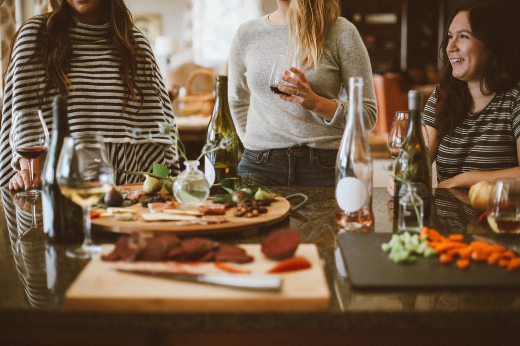 feast for celebration, women chatting cheerfully