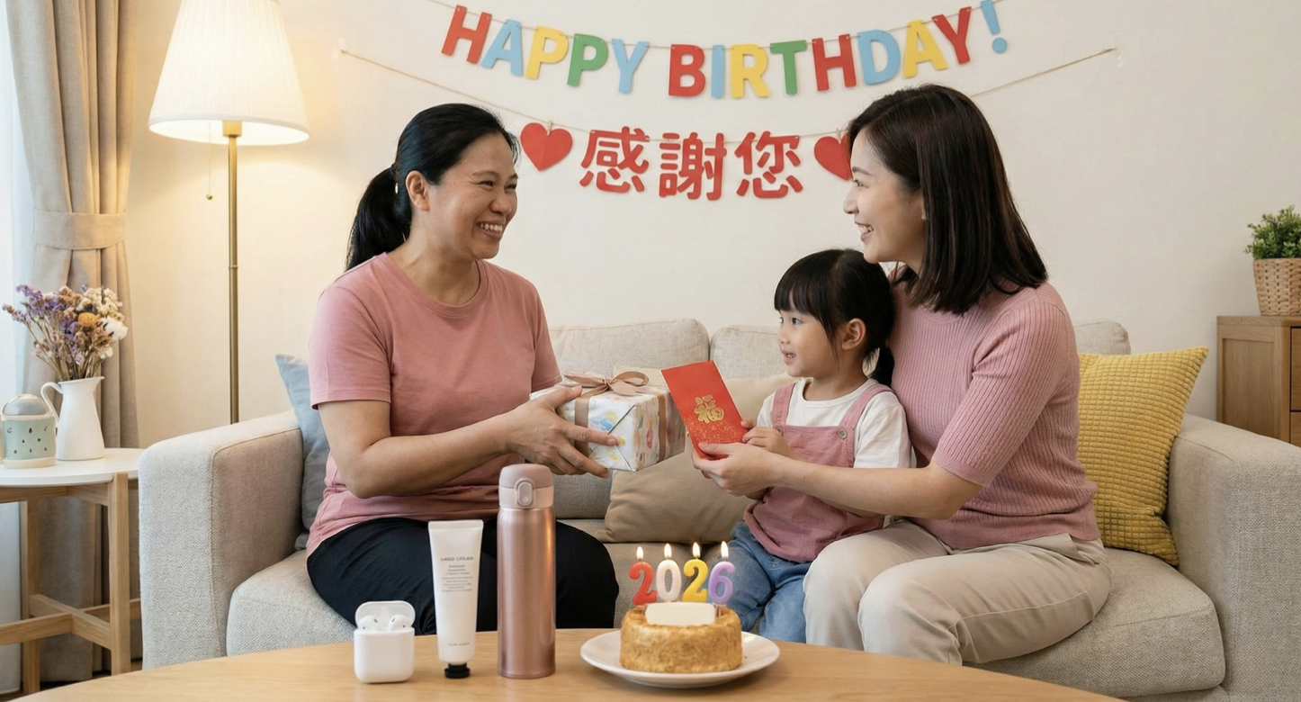 香港僱主與外傭慶祝生日,送上無線耳機、護手霜及保溫瓶等 2026 年熱門實用禮物及利是。